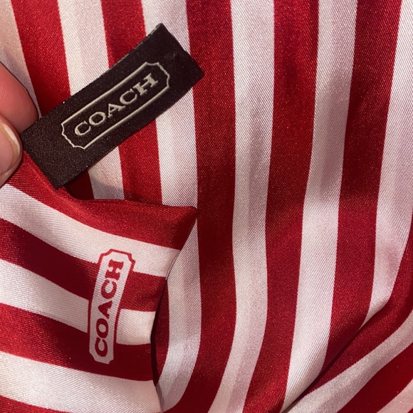 Coach Long Red and White Silk Scarf Stripes New - Picture 2 of 5